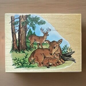 NEW 1997 Stampendous Deer Family~Wildlife~Nature~Buck Doe Rubber Stamp~5.25"x4"